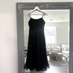 Lauren Ralph Lauren Silk Organza Black 90s Slip Dot Midi Dress Triple Strap 10